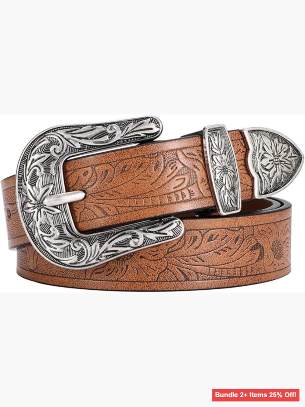 Vintage Floral Carved Western Belt, Medium Size, Faux Leather